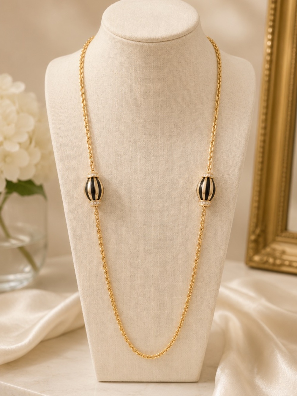 Vintage Black Enamel Gold Plated Necklace